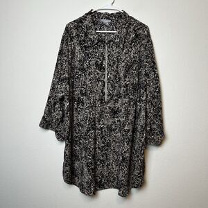 Catherines Blouse Women’s 3X 26/28W Zip Front Patterned Flowy Loose Lightweight